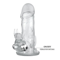 12,5 cm Klitoral Uyarıcılı Tavşan Titreşimli Şeffaf Penis Kılıfı - B1058