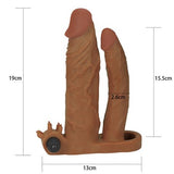 5 cm Uzatmalı Çiftli İçi Boş Titreşimli 19 cm Çatal Dildo Melez Penis Kılıfı - LV314101