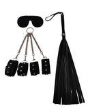 Siyah Fetish Fantezi Seti - 4'lü Kelepçe Kırbaç Göz Bandı - BDMF002S Siyah Fetish Fantezi Seti - 4'lü Kelepçe Kırbaç Göz Bandı - BDMF002S