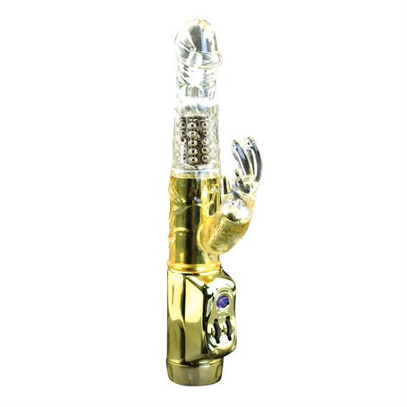 Oynar Başlı Klitoris Uyarıcılı Altın Renkli Teknolojik Tavşan Vibratör Penis - B1090