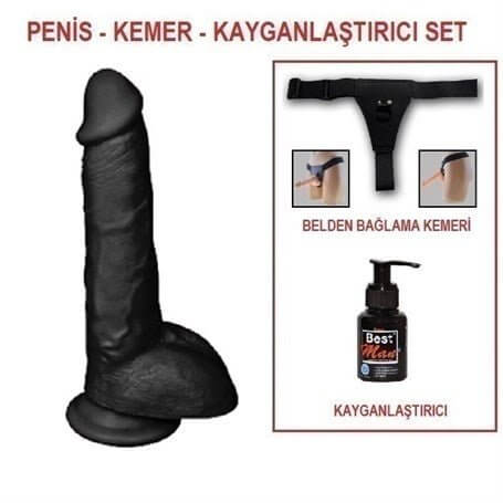 25,5 cm Belden Bağlamalı Realistik Dildo Zenci Penis Set - BDM10021SB