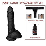 [DEV İNDİRİM] %25 İndirim – 25,5 cm Belden Bağlamalı Realistik Dildo Zenci Penis Set - CA-BDM10021SB