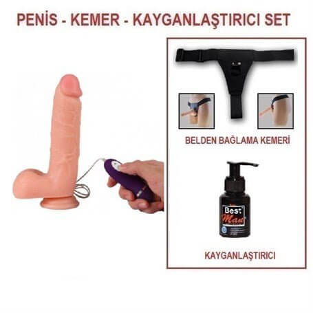 21 cm Belden Bağlamalı Titreşimli Realistik Dildo Penis Set - BDM10018VB