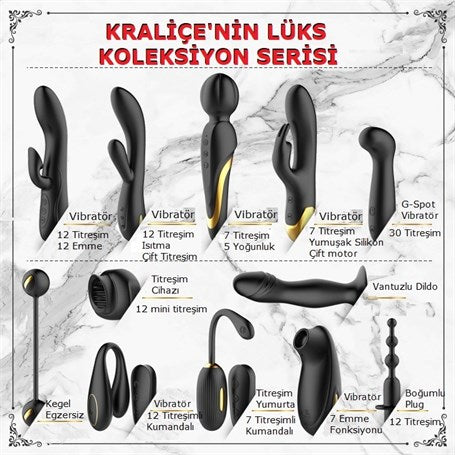 12 Parçalı 18K Altın Kaplamalı Elit Vibratör Seti - Queen's Collection - BDM1905