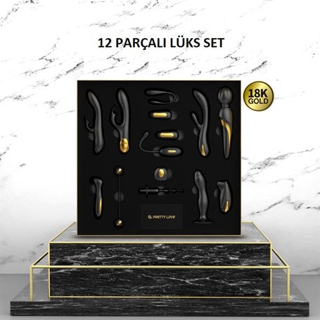 12 Parçalı 18K Altın Kaplamalı Elit Vibratör Seti - Queen's Collection - BDM1905