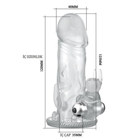 12,5 cm Klitoral Uyarıcılı Tavşan Titreşimli Şeffaf Penis Kılıfı - B1058