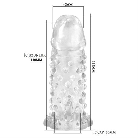 13,5 cm Klitoral Uyarıcılı Tırtıklı Penis Kılıfı - B1117