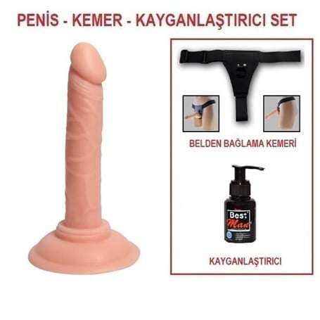 14 cm Belden Bağlamalı Realistik Testissiz Dildo Penis Set - BDM10033B