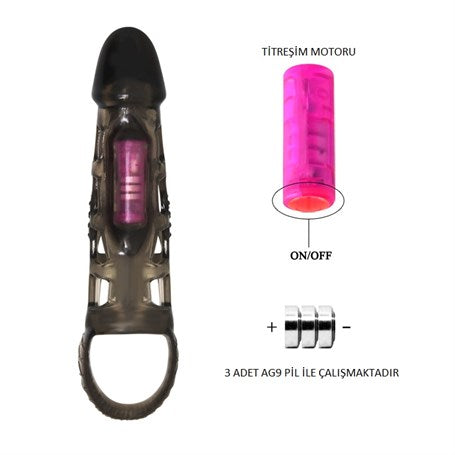 14 cm Titreşimli Şeffaf Penis Kılıfı - B1187