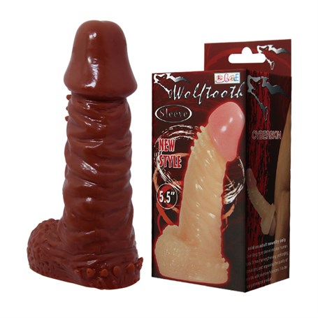 14,4 cm Klitoral Uyarıcılı Tırtıklı Damarlı Penis Kılıfı - 1609