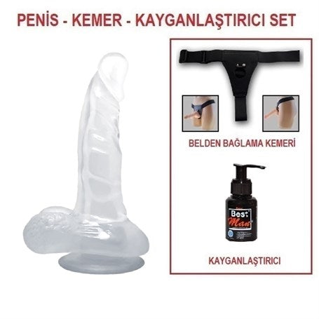 16,7 cm Belden Bağlamalı Şeffaf Realistik Damarlı Vantuzlu Dildo Penis - BDM0818B