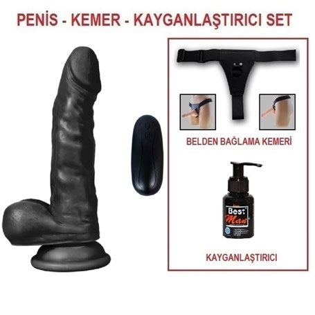 17 cm Belden Bağlamalı Titreşimli Gerçekçi Silikon Zenci Penis Set - U6122B