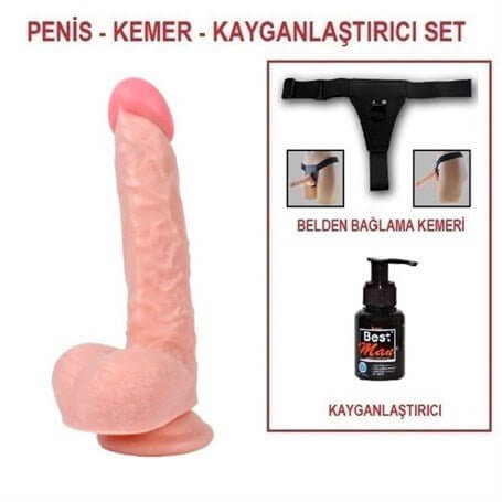 25,5 cm Belden Bağlamalı Realistik Dildo Penis Set - CA-BDM10026B