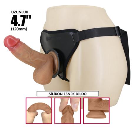17,3 cm Belden Bağlamalı İçi Dolu Strapon Melez Penis - Fogg - BDM1472