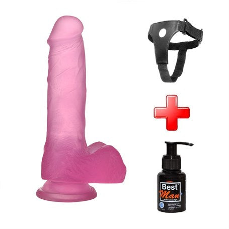 17,5 cm Belden Bağlamalı Şeffaf Realistik Damarlı Vantuzlu Pembe Dildo Penis - LV3101PB