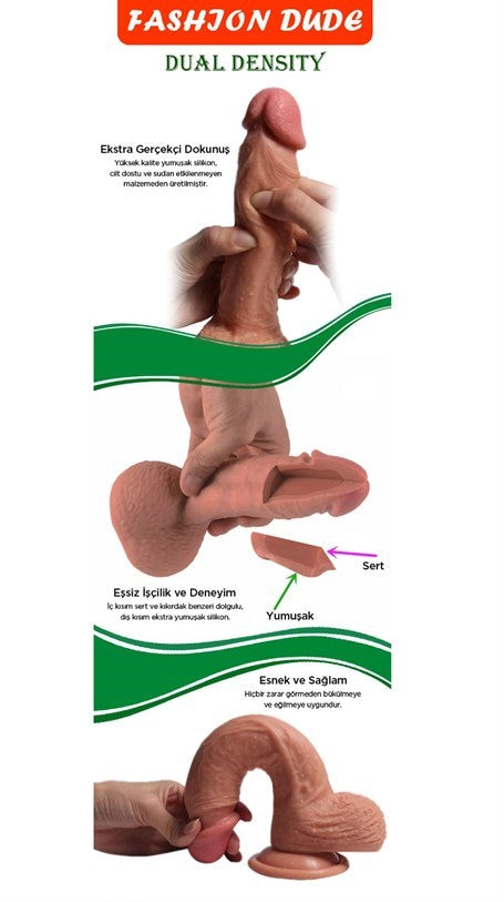 17,5 cm Belden Bağlamalı Gerçekçi Çift Katmanlı Silikon Penis - BDM1246B