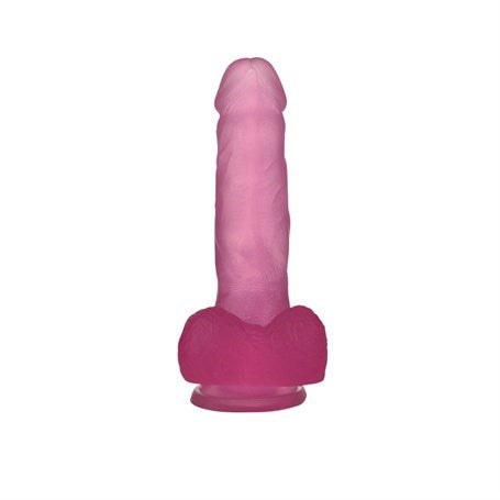 17,5 cm Belden Bağlamalı Şeffaf Realistik Damarlı Vantuzlu Pembe Dildo Penis - LV3101PB