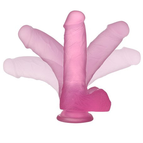 17,5 cm Şeffaf Realistik Damarlı Vantuzlu Pembe Dildo Penis - LV3101P