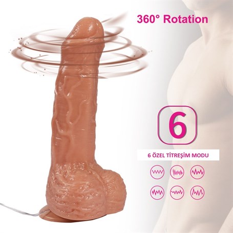 18 cm 360° Oynar Başlı Titreşimli Vibratör Realistik Penis Vibratör - Parker - BDM1010