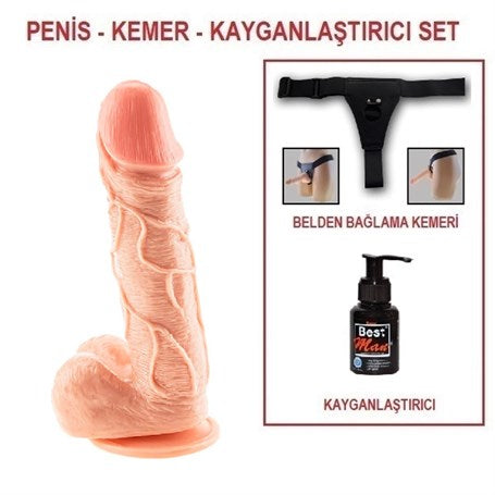 18 cm Belden Bağlamalı Realistik Damarlı Vantuzlu Dildo Penis - BDM2108B