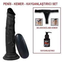 18,5 cm Belden Bağlamalı Realistik Testissiz Titreşimli Zenci Dildo Penis Set - U6124B