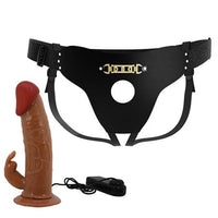 19 cm Belden Bağlamalı İçi Boş Titreşimli Testissiz Protez Melez Penis - BDM1372
