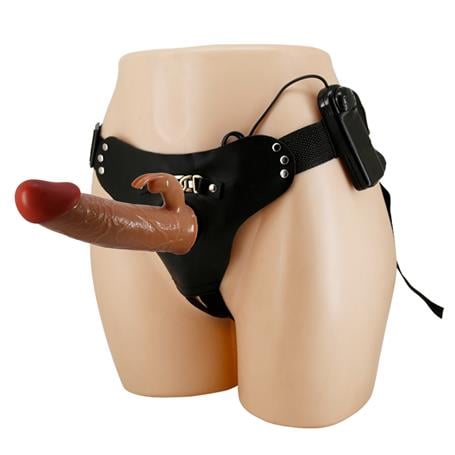 19 cm Belden Bağlamalı İçi Boş Titreşimli Testissiz Protez Melez Penis - BDM1372