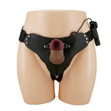 19 cm Belden Bağlamalı İçi Boş Titreşimli Testissiz Protez Melez Penis - BDM1372