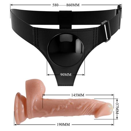 19 cm Belden Bağlamalı İçi Dolu Strapon Penis - Kevin - BDM1500