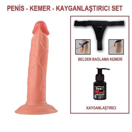 19 cm Belden Bağlamalı Realistik Vantuzlu Testissiz Dildo Penis - BDM019B