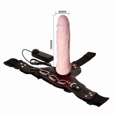 19 cm Belden Bağlamalı Titreşimli İçi Dolu Strapon Penis - BDM2228