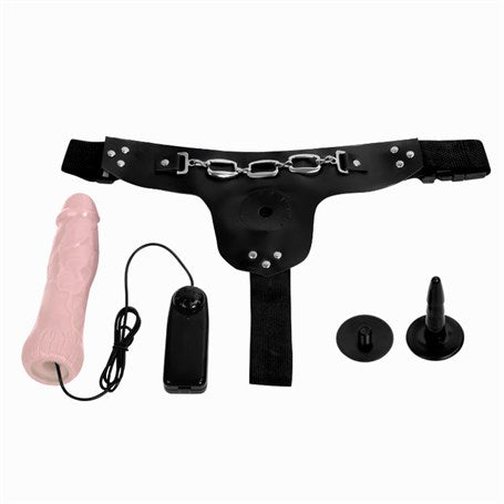 19 cm Belden Bağlamalı Titreşimli İçi Dolu Strapon Penis - BDM2228