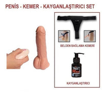 19 cm Belden Bağlamalı Titreşimli Realistik Dildo Penis Set - U6136B