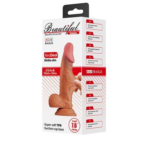 19,4 cm Et Dokulu Gerçekçi Çift Katmanlı Silikon Melez Penis - Zebulon - BDM1378