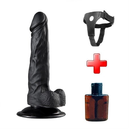 %10 İndirimli - 19,5 cm Belden Bağlamalı Realistik Vantuzlu Zenci Dildo Penis - CA-BDM0143SB