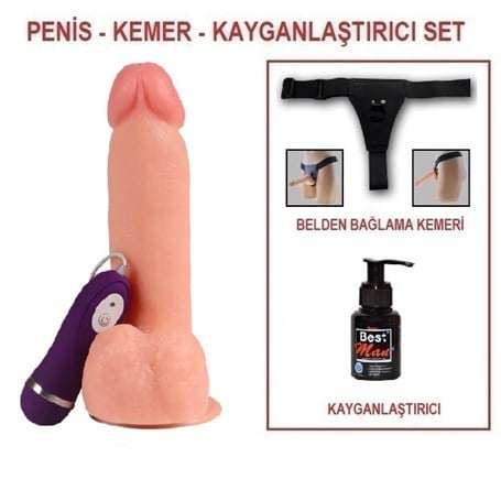 19,5 cm Belden Bağlamalı Titreşimli Realistik Dildo Penis Set - BDM10016VB