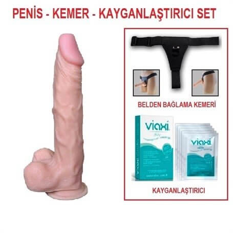 22,5 cm Realistik Dildo Penis Belden Bağlamalı Set - U6004B