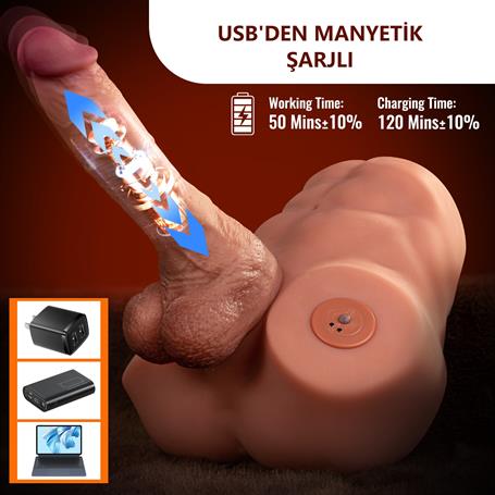 2 İşlevli Realistik 21,5 cm İleri Geri Hareket Penisli Anal Girişli Erkek Kalça - Jonah - BDM1641