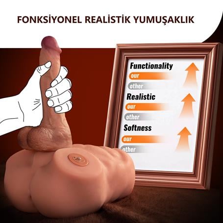 2 İşlevli Realistik 21,5 cm İleri Geri Hareket Penisli Anal Girişli Erkek Kalça - Jonah - BDM1641