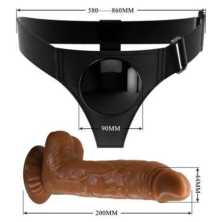 20 cm Belden Bağlamalı İçi Dolu Strapon Melez Penis - BDM1273