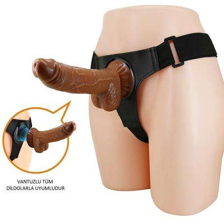 20 cm Belden Bağlamalı İçi Dolu Strapon Melez Penis - BDM1273