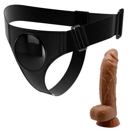 20 cm Belden Bağlamalı İçi Dolu Strapon Melez Penis - BDM1273