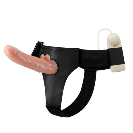 20 cm Belden Bağlamalı Oynar Başlı Vibratör İçi Dolu Strapon Penis - BDM0125
