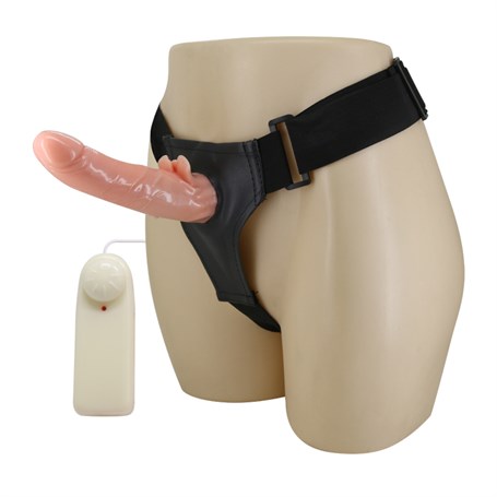 20 cm Belden Bağlamalı Oynar Başlı Vibratör İçi Dolu Strapon Penis - BDM0125