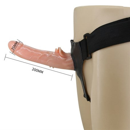 20 cm Belden Bağlamalı Oynar Başlı Vibratör İçi Dolu Strapon Penis - BDM0125