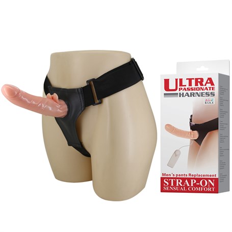 20 cm Belden Bağlamalı Oynar Başlı Vibratör İçi Dolu Strapon Penis - BDM0125