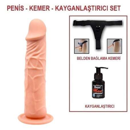 %10 İndirimli - 20 cm Belden Bağlamalı Realistik Vantuzlu Dildo Penis Set - CA-BDM7013RB