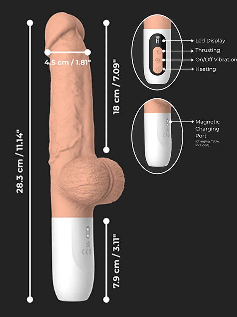 VEXXOR 18 cm Isıtmalı İtmeli Gerçekçi Vibratör – Vantuzlu - 203102