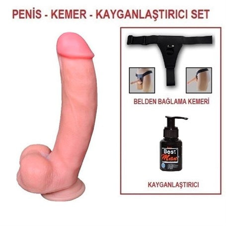21 cm Belden Bağlamalı Realistik Dildo Penis Set - U6008B