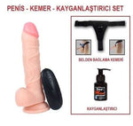 21 cm Belden Bağlamalı Titreşimli Realistik Dildo Penis Set - CA-U6087B